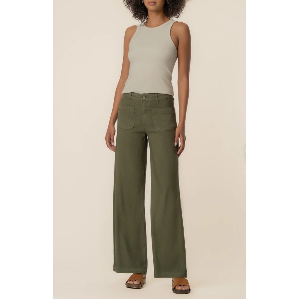 NWTkut from the kloth Meg Wide Leg Linen Blend Pant Olive Green Size 6